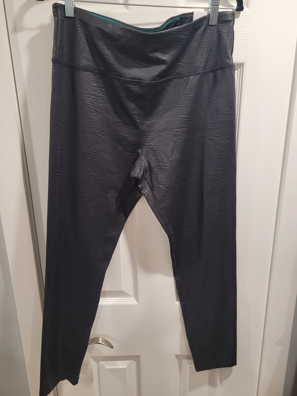 Calvin Klein Performance Black Embossed  Faux Leather-Look High-Waist Legging XL